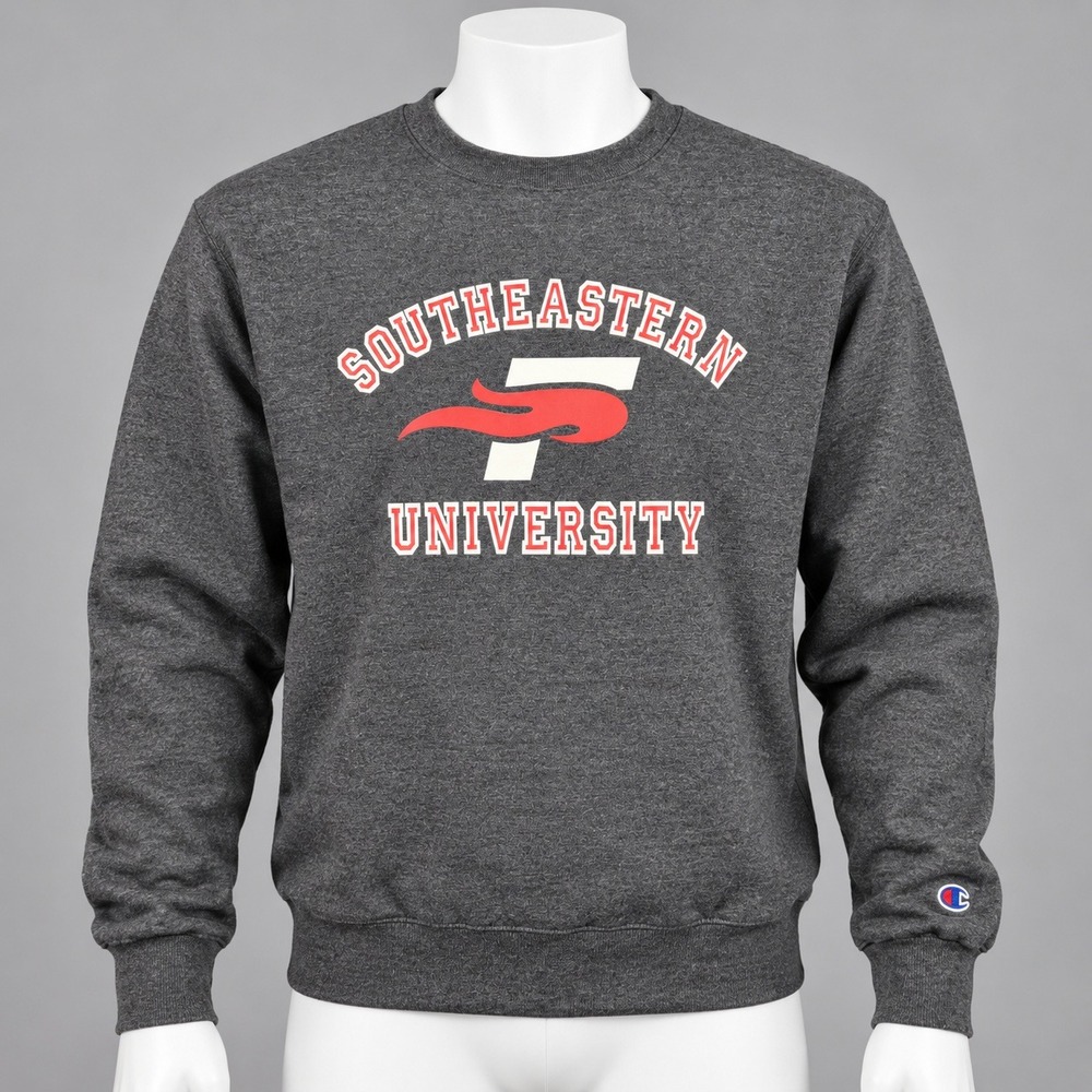 Champion Sweatshirt Mens Medium Charcoal Southeastern University Good Graphic
